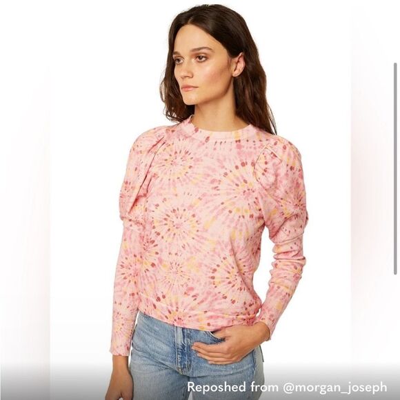 MISA Silk Blend Kali Long Sleeve Puff Shoulder Crewneck Sweater in Pink XS NWT - Picture 1 of 11